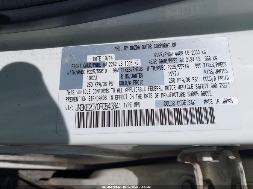 2015 Mazda Cx-5 VIN JM3KE2DY0F0543841 IAAI salvage auction — SIDE, Salvage (Georgia), sold $2,850 on 2026-07-09 (photo 9)