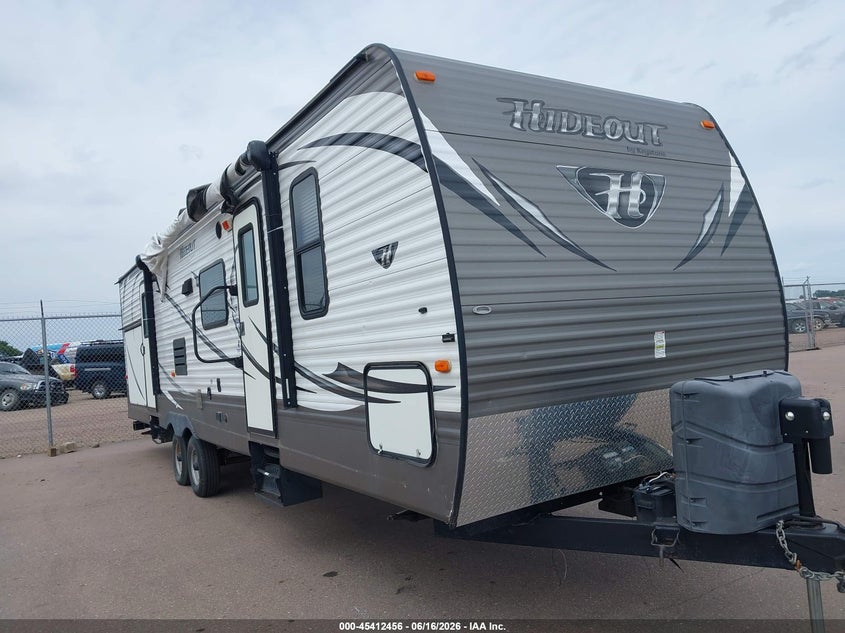 2014 Keystone Hideout VIN 4YDT31R27E7203185 IAAI salvage auction — STORM DAMAGE, Regular (South Dakota), sold $5,000 on 2026-07-07 (photo 1)