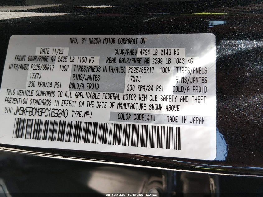 2023 Mazda Cx-5 VIN JM3KFBCM3P0169240 IAAI salvage auction — REAR END, Salvage (Utah), sold $7,450 on 2026-07-30 (photo 9)