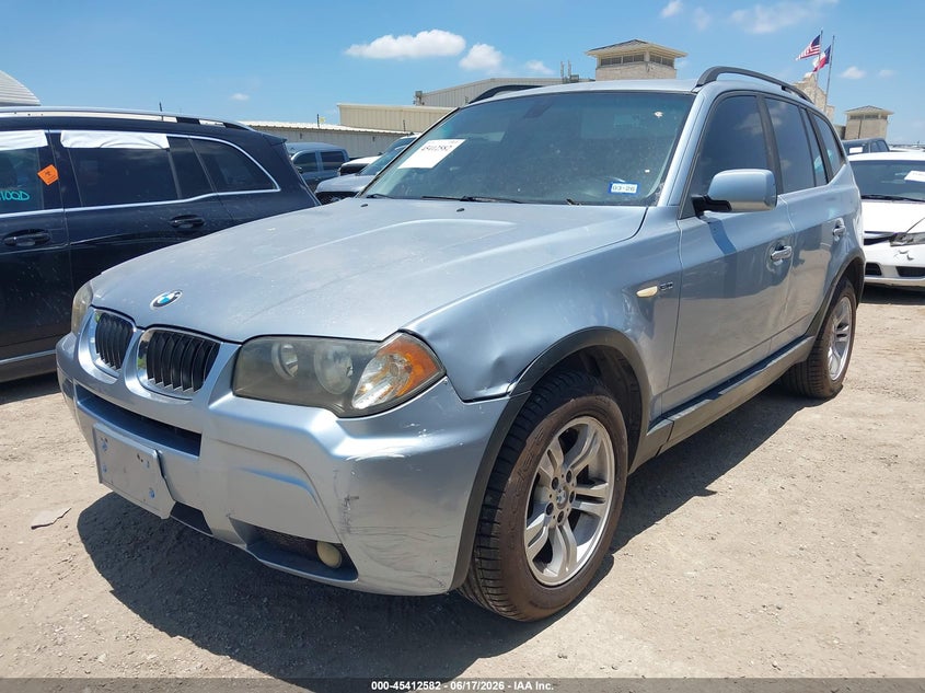 2006 BMW X3 VIN WBXPA93486WG86038 IAAI salvage auction — FRONT & REAR, Clear (Texas), sold $475 on 2026-07-06 (photo 2)