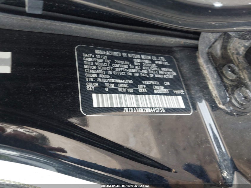 2021 Nissan Rogue VIN JN1BJ1AW2MW445750 IAAI salvage auction — FRONT END, Salvage Title, sold $4,350 on 2026-07-21 (photo 9)
