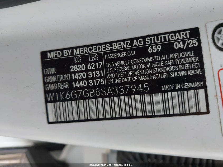2025 Mercedes-benz VIN W1K6G7GB8SA337945 IAAI salvage auction — LEFT & RIGHT, Salvage Title, sold $64,350 on 2026-08-31 (photo 9)