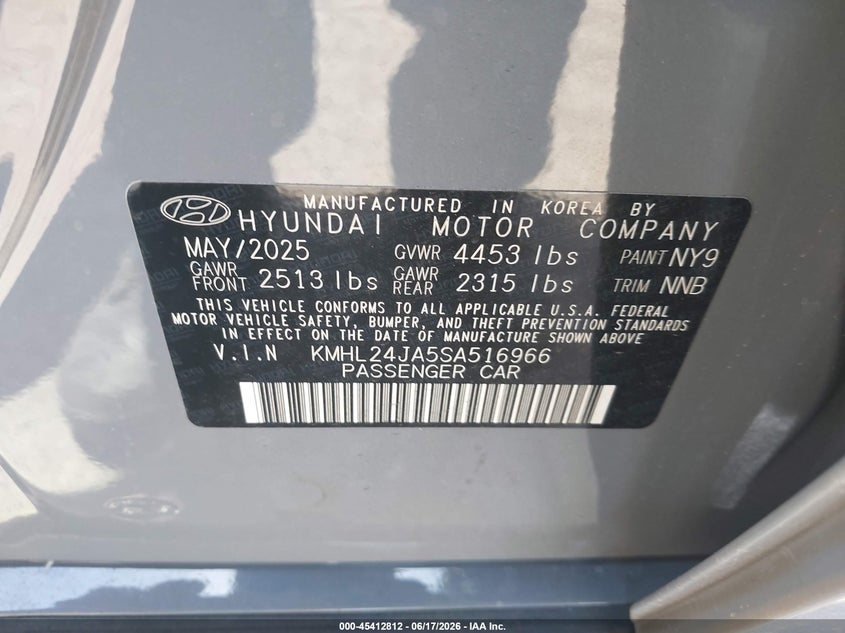 2025 Hyundai Sonata VIN KMHL24JA5SA516966 IAAI salvage auction — UNDERCARRIAGE, Salvage Title, sold $9,300 on 2026-07-29 (photo 9)