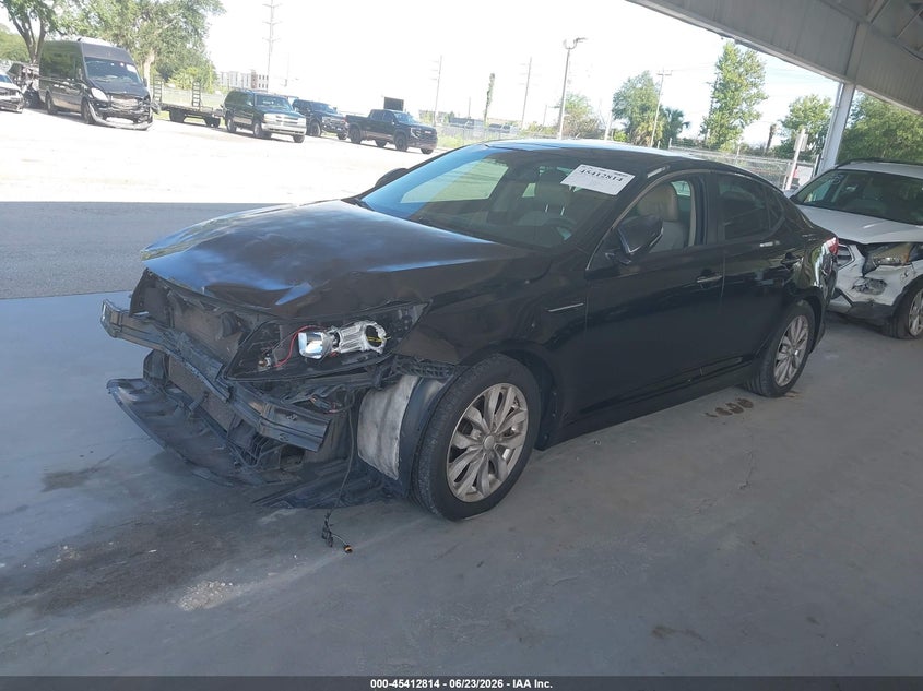 2015 Kia Optima VIN 5XXGN4A70FG410193 IAAI salvage auction — FRONT END, Rebuildable (Florida), sold $500 on 2026-07-15 (photo 2)