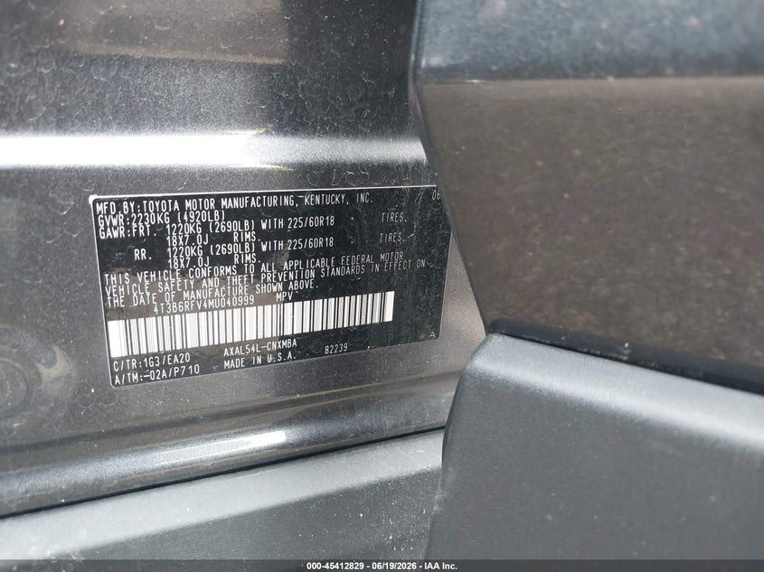 2021 Toyota Rav 4 VIN 4T3B6RFV4MU040999 IAAI salvage auction — FRONT END, Salvage (Iowa), sold $10,100 on 2026-07-28 (photo 9)