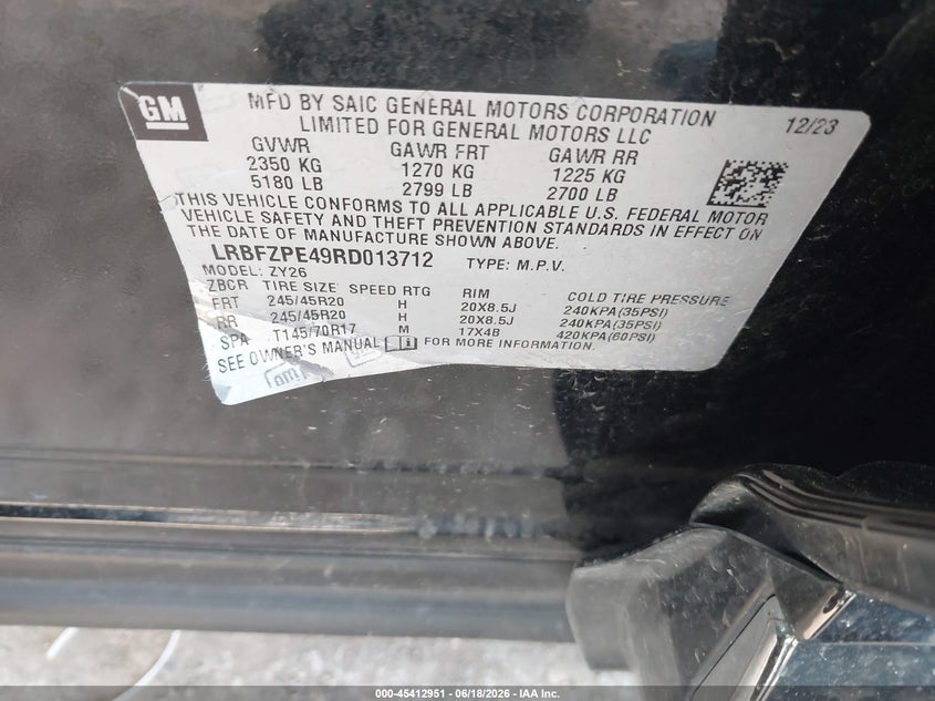 2024 Buick Envision VIN LRBFZPE49RD013712 IAAI salvage auction — FRONT END, Salvage (Texas), sold $2,550 on 2026-07-29 (photo 9)