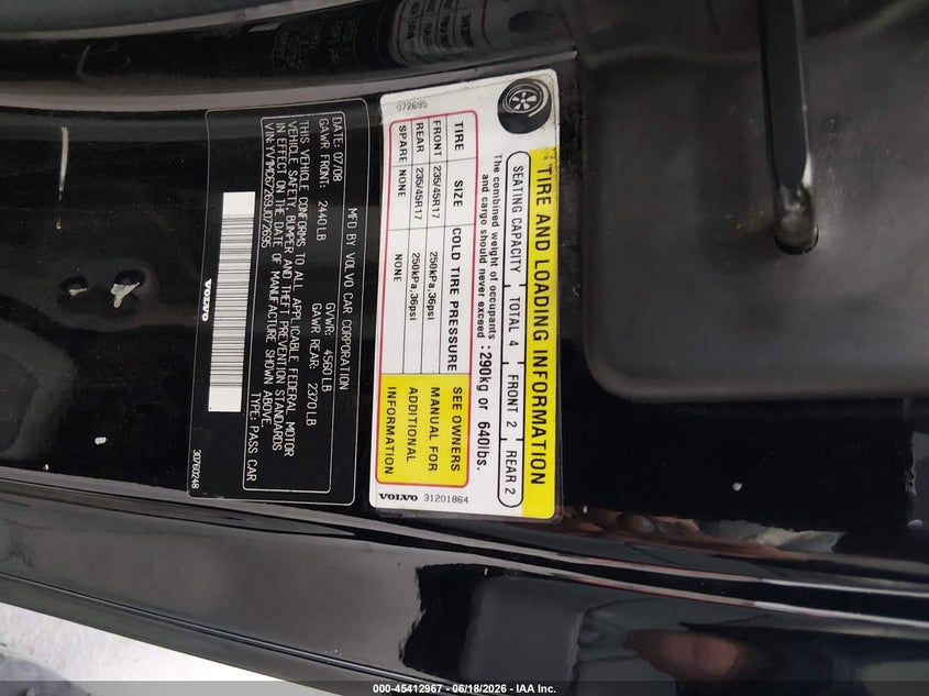 2009 Volvo C70 VIN YV1MC67269J072695 IAAI salvage auction — FRONT END, Rebuildable (Florida), sold $650 on 2026-07-08 (photo 9)