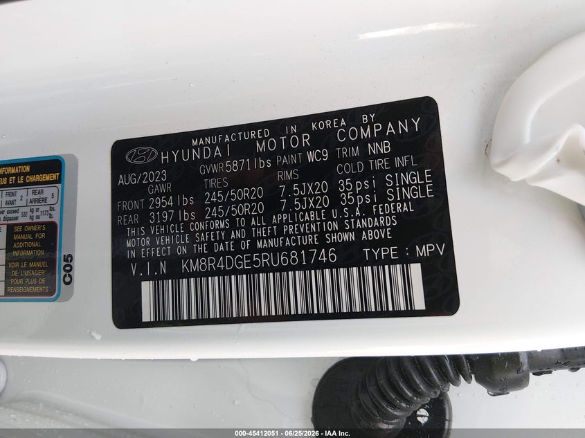 2024 Hyundai Palisade VIN KM8R4DGE5RU681746 IAAI salvage auction — RIGHT SIDE, Salvage - Greater Than 75% (Maryland), sold $14,250 on 2026-09-03 (photo 9)
