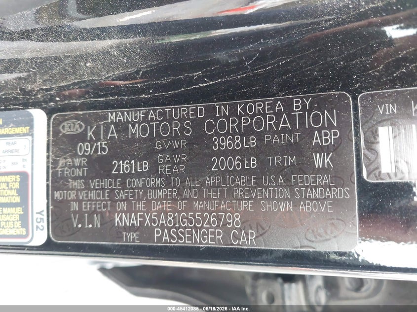 2016 Kia Forte VIN KNAFX5A81G5526798 IAAI salvage auction — SIDE, Clear - Dealer Only (California), sold $1,500 on 2026-07-14 (photo 9)