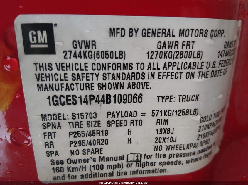 2004 Chevrolet Ssr VIN 1GCES14P44B109066 IAAI salvage auction — RIGHT SIDE, Salvage (Alabama), sold $925 on 2026-07-29 (photo 9)