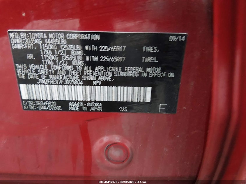 2015 Toyota Rav 4 VIN JTMZFREV7FJ025804 IAAI salvage auction — FRONT END, Salvage (Idaho), sold $2,775 on 2026-07-14 (photo 9)