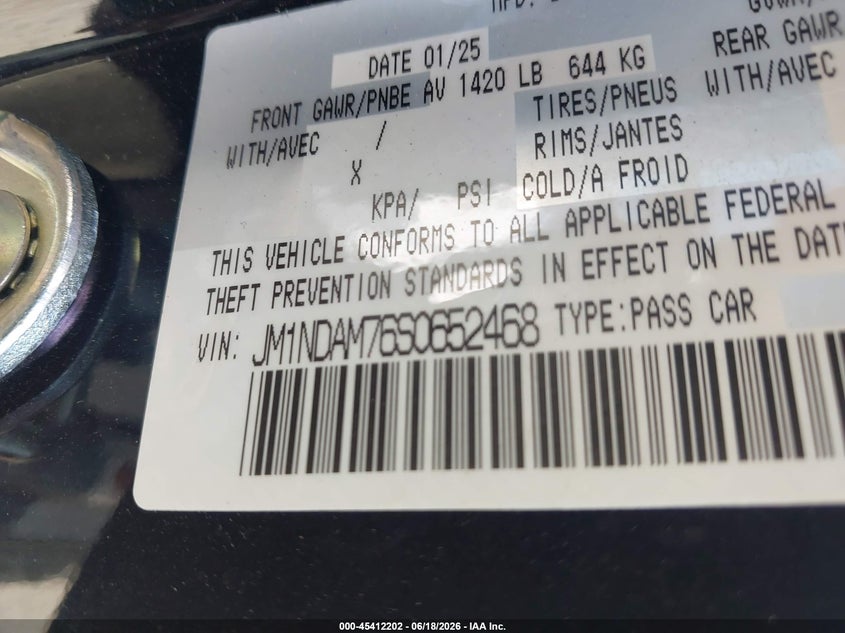 2025 Mazda Mx-5 VIN JM1NDAM76S0652468 IAAI salvage auction — FRONT END, Enterprise Vehicles Clear Only (Texas), sold $16,725 on 2026-07-08 (photo 9)