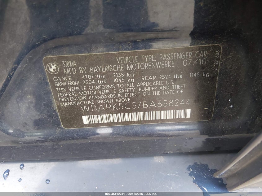 2011 BMW 3 series VIN WBAPK5C57BA658244 IAAI salvage auction — RIGHT FRONT, Salvage (Connecticut), sold $500 on 2026-07-09 (photo 9)