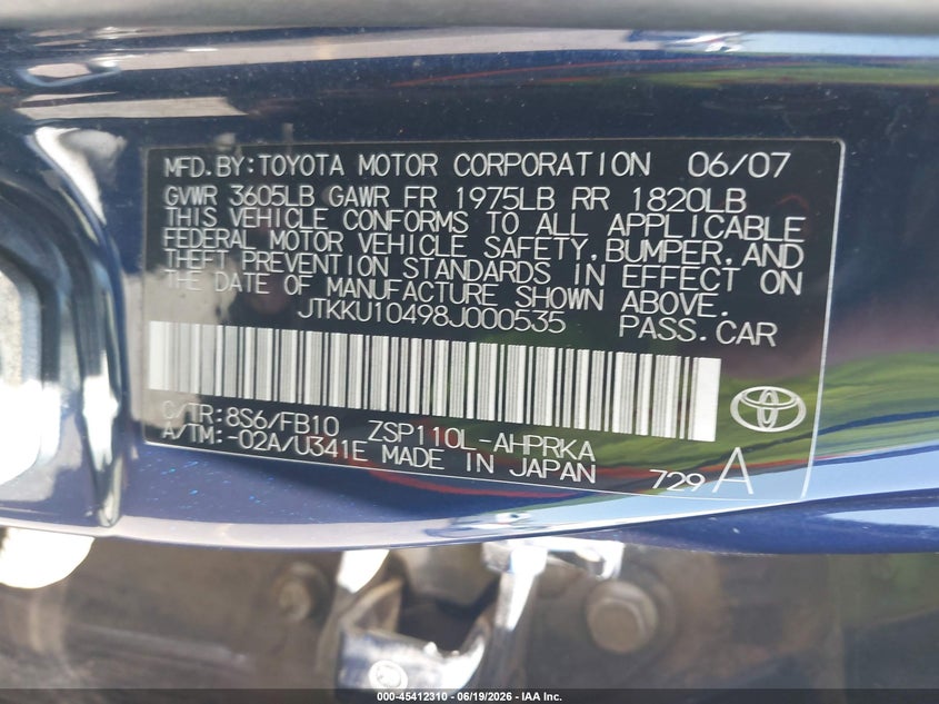 2008 Scion Xd VIN JTKKU10498J000535 IAAI salvage auction — NORMAL WEAR, Clear-Dealer Only (Oregon), sold $550 on 2026-07-09 (photo 9)