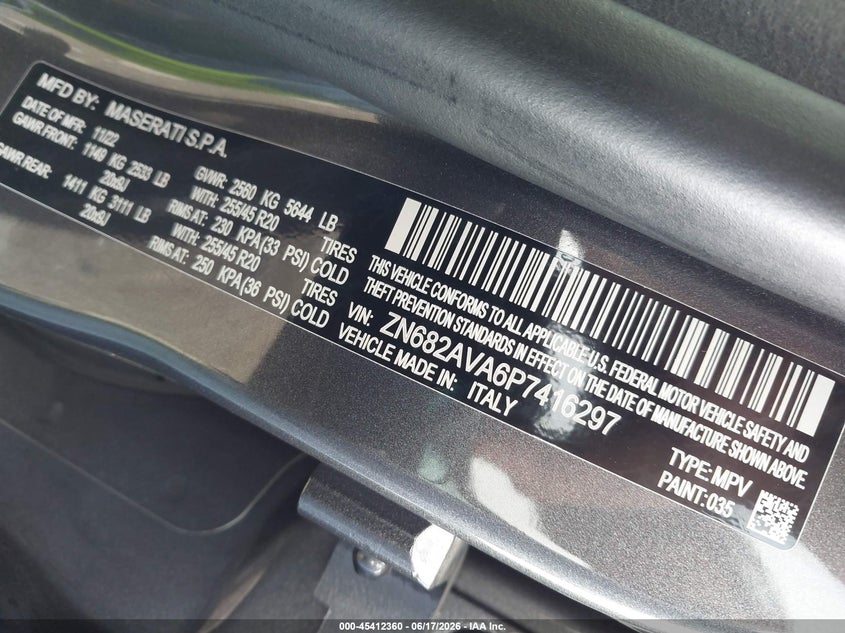 2023 Maserati Grecale VIN ZN682AVA6P7416297 IAAI salvage auction — HAIL, Original (Texas), sold $19,250 on 2026-08-20 (photo 9)