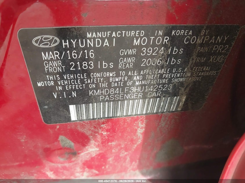 2017 Hyundai Elantra VIN KMHD84LF3HU142523 IAAI salvage auction — REAR END, Clear (Virginia), sold $775 on 2026-07-24 (photo 9)