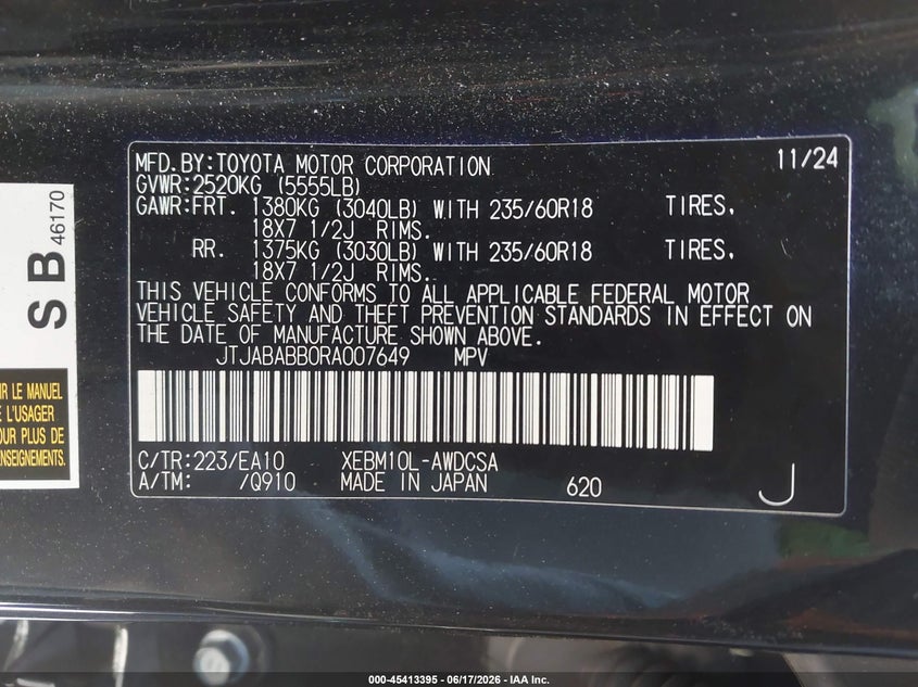 2024 Lexus Rz VIN JTJABABB0RA007649 IAAI salvage auction — SIDE, Salvage Title, sold $10,400 on 2026-07-29 (photo 9)