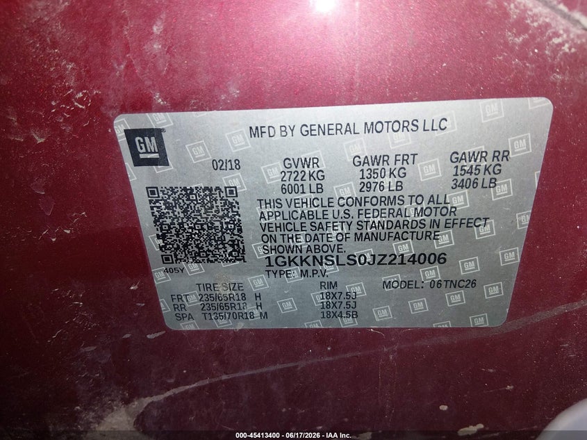 2018 Gmc Acadia VIN 1GKKNSLS0JZ214006 IAAI salvage auction — FRONT END, Salvage Title, sold $1,100 on 2026-07-30 (photo 9)