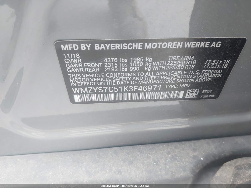 2019 Mini Countryman VIN WMZYS7C51K3F46971 IAAI salvage auction — LEFT & RIGHT, Salvage (Idaho), sold $2,150 on 2026-07-13 (photo 9)