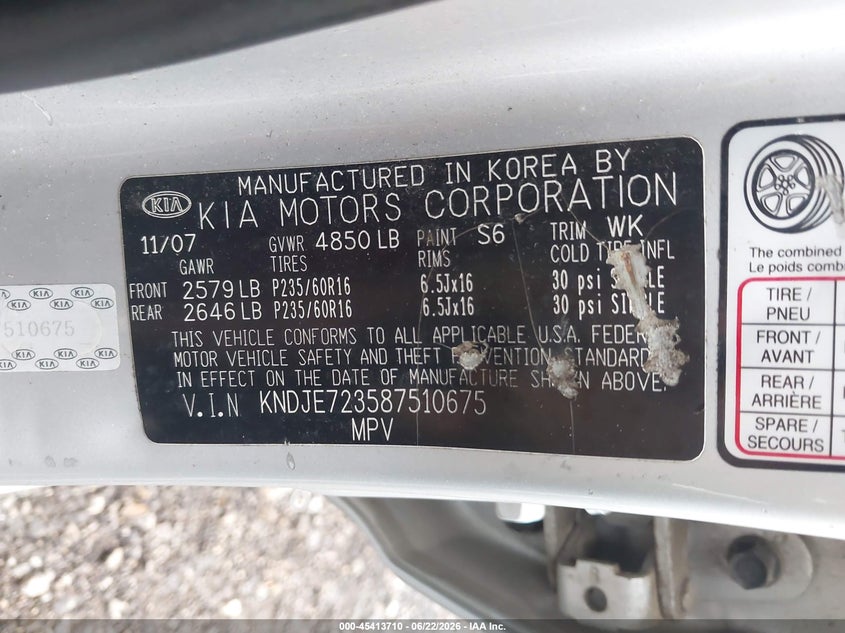 2008 Kia Sportage VIN KNDJE723587510675 IAAI salvage auction — FRONT END, Salvage (Ohio), sold $325 on 2026-07-15 (photo 9)