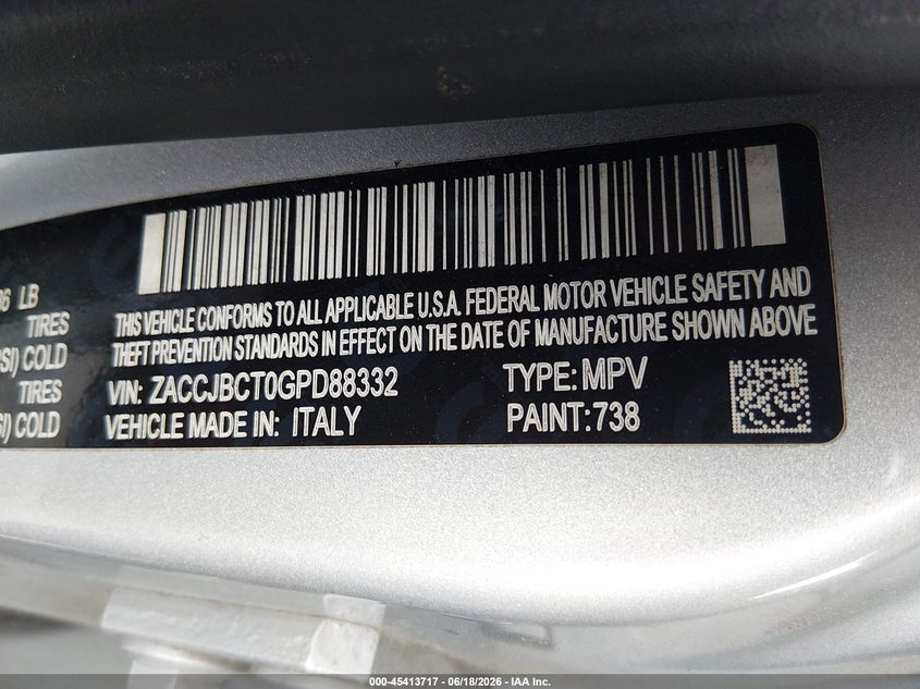 2016 Jeep Renegade VIN ZACCJBCT0GPD88332 IAAI salvage auction — SIDE, Salvage (South Carolina), sold $1,400 on 2026-07-15 (photo 9)