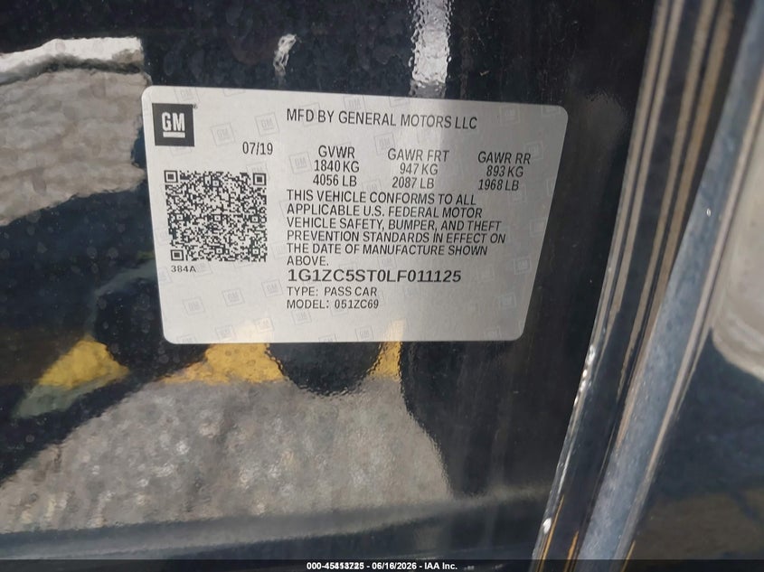 2020 Chevrolet Malibu VIN 1G1ZC5ST0LF011125 IAAI salvage auction — FRONT END, SF97 (California), sold $12,700 on 2026-07-29 (photo 9)