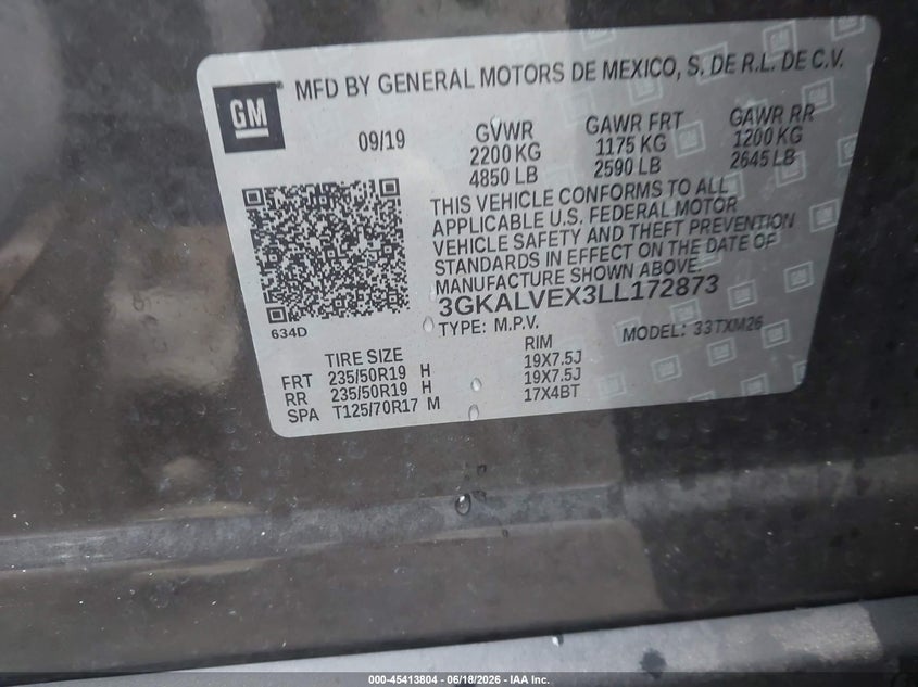 2020 Gmc Terrain VIN 3GKALVEX3LL172873 IAAI salvage auction — WATER/FLOOD, Mv-907A (New York), sold $2,750 on 2026-07-10 (photo 9)
