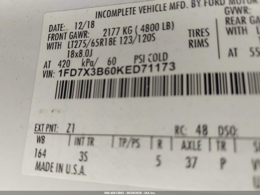 2019 Ford F350 VIN 1FD7X3B60KED71173 IAAI salvage auction — REAR END, Clear (Arkansas), sold $7,175 on 2026-07-29 (photo 9)