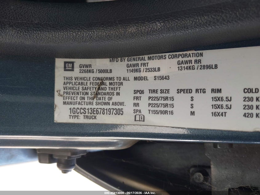 2007 Chevrolet Colorado VIN 1GCCS13E678197305 IAAI salvage auction — FRONT END, Salvage (California), sold $950 on 2026-07-09 (photo 9)
