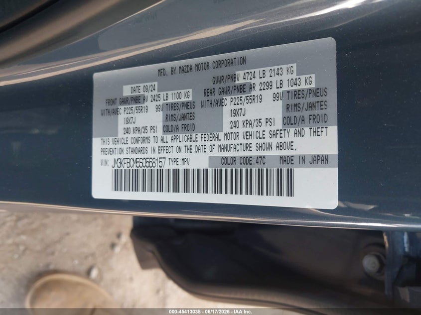 2025 Mazda Cx-5 VIN JM3KFBCM5S0568157 IAAI salvage auction — FRONT END, Salvage Title, sold $4,550 on 2026-07-28 (photo 9)