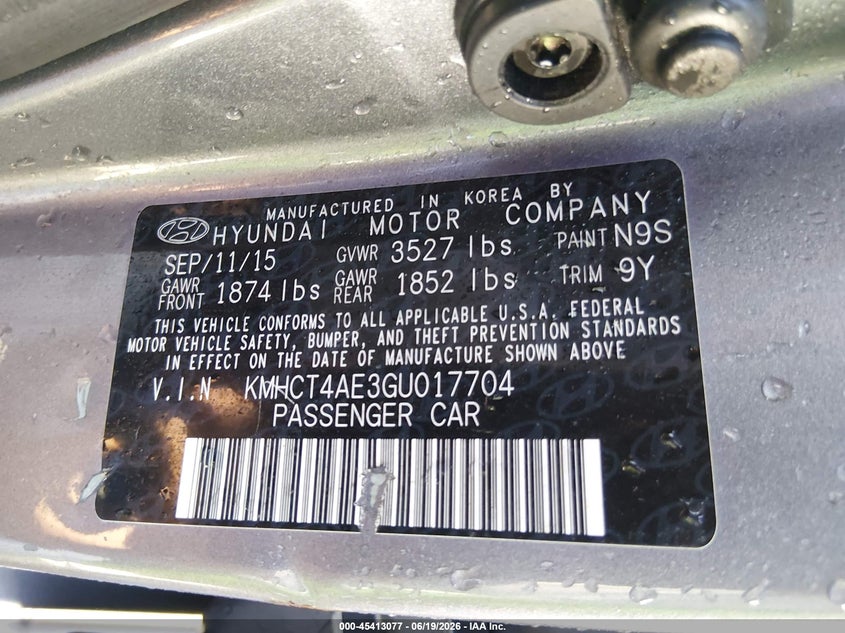 2016 Hyundai Accent VIN KMHCT4AE3GU017704 IAAI salvage auction — SIDE, Salvage (Missouri), sold $800 on 2026-07-14 (photo 9)