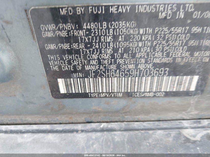 2009 Subaru Forester VIN JF2SH64659H703693 IAAI salvage auction — FRONT & REAR, Mv-907A (New York), sold $275 on 2026-07-14 (photo 9)