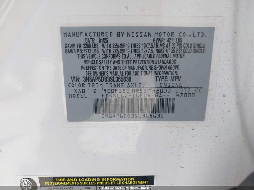 2025 Nissan Kicks VIN 3N8AP6DB3SL365636 IAAI salvage auction — RIGHT FRONT, Clear (Oklahoma), sold $16,050 on 2026-08-19 (photo 9)