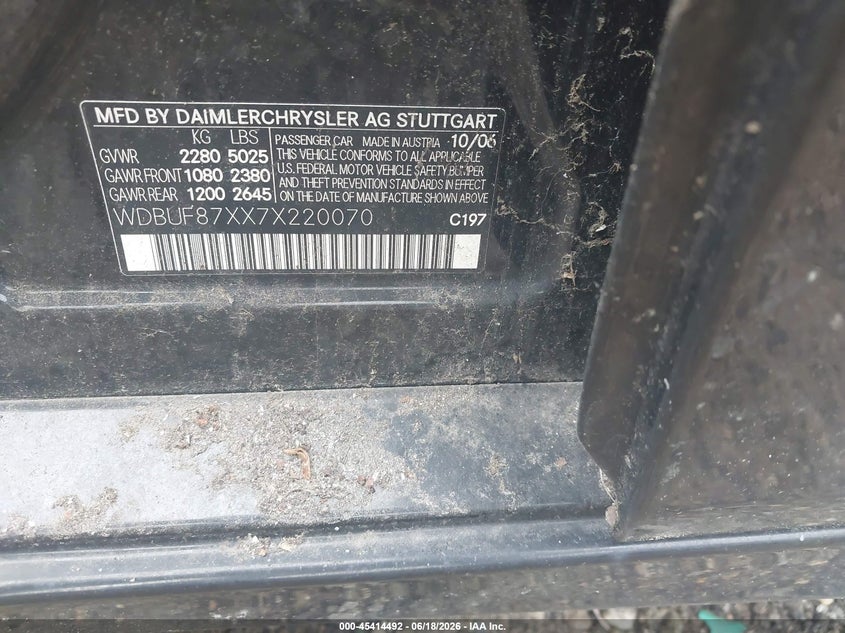 2007 Mercedes-benz E-class VIN WDBUF87XX7X220070 IAAI salvage auction — ALL OVER, Bill Of Sale (New York), sold $25 on 2026-07-28 (photo 9)