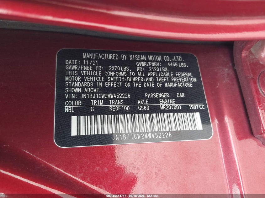 2021 Nissan Rogue VIN JN1BJ1CW2MW452226 IAAI salvage auction — FRONT END, Salvage (Iowa), sold $5,750 on 2026-07-28 (photo 9)