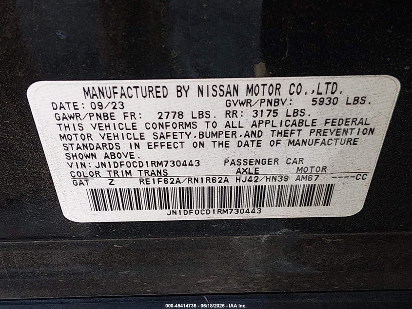 2024 Nissan Ariya VIN JN1DF0CD1RM730443 IAAI salvage auction — REAR END, Bill Of Sale (Washington), sold $12,250 on 2026-07-16 (photo 9)