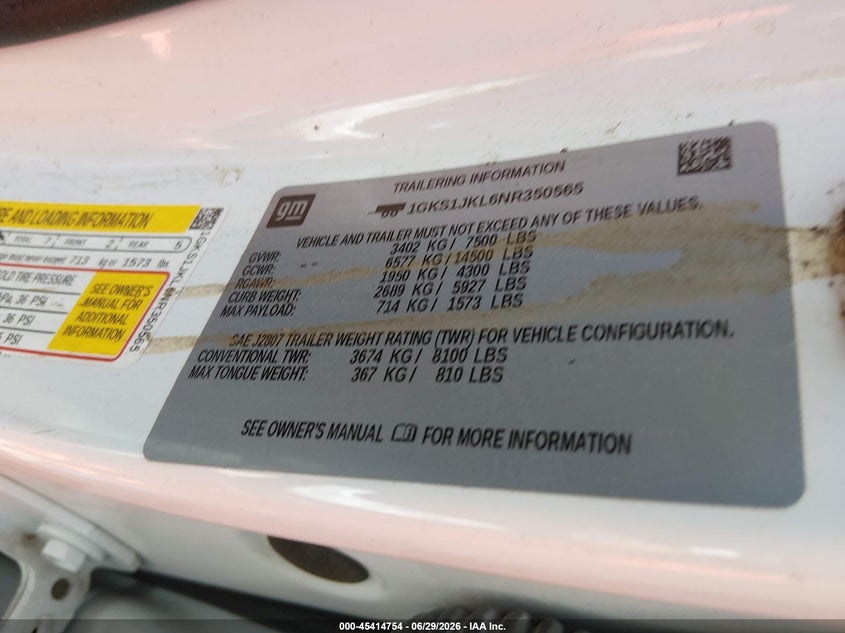 2022 Gmc Yukon VIN 1GKS1JKL6NR350565 IAAI salvage auction — NORMAL WEAR, Nrc Lienholder Repossession Paperwork (Texas), sold $9,100 on 2026-07-29 (photo 9)