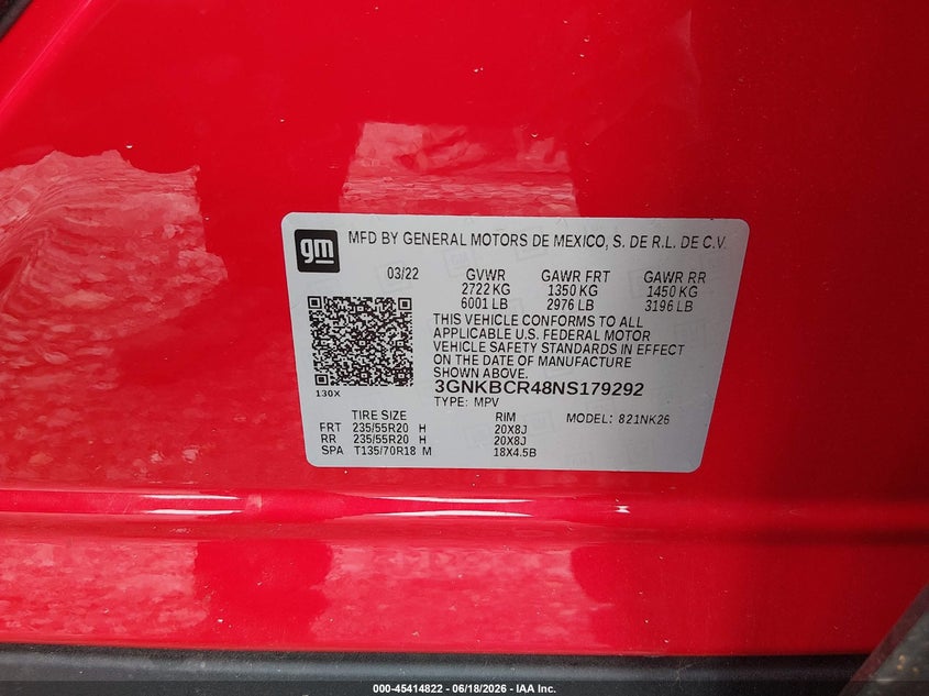 2022 Chevrolet Blazer VIN 3GNKBCR48NS179292 IAAI salvage auction — UNKNOWN, Salvage (Tennessee), sold $8,200 on 2026-07-09 (photo 9)