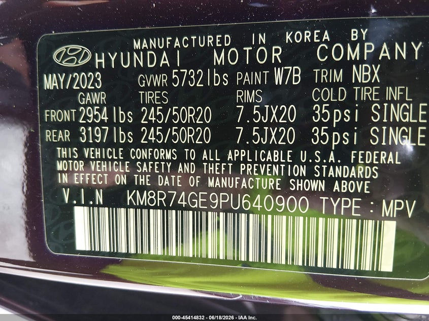 2023 Hyundai Palisade VIN KM8R74GE9PU640900 IAAI salvage auction — LEFT FRONT, Salvage (North Carolina), sold $13,650 on 2026-08-01 (photo 9)