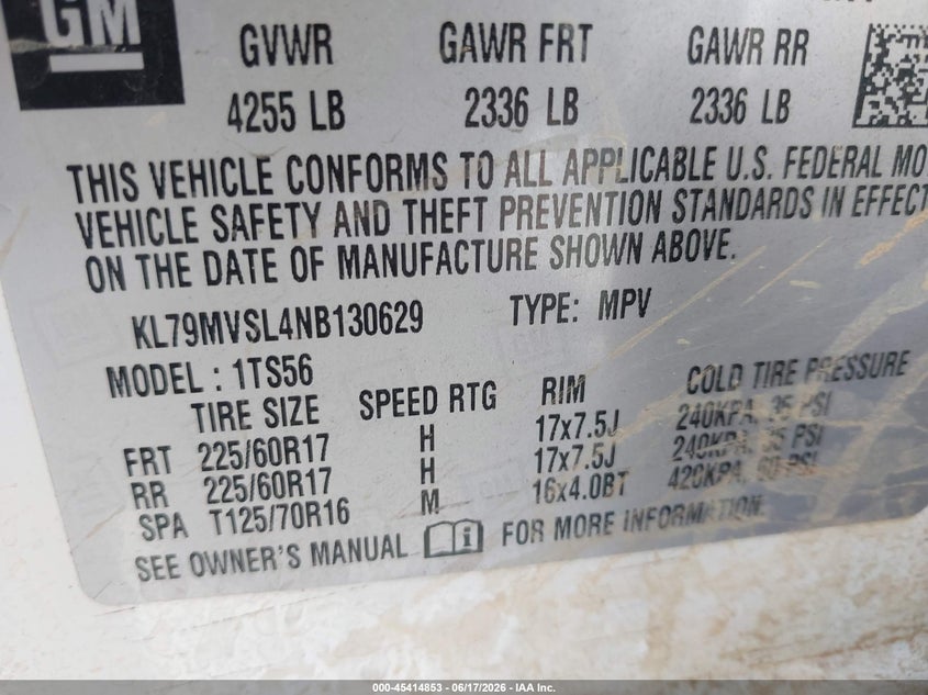 2022 Chevrolet Trailblazer VIN KL79MVSL4NB130629 IAAI salvage auction — FRONT END, Salvage Title, sold $5,900 on 2026-07-29 (photo 9)