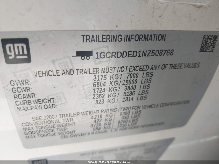 2022 Chevrolet Silverado VIN 1GCRDDED1NZ508768 IAAI salvage auction — RIGHT FRONT, Clear (Utah), sold $8,025 on 2026-07-09 (photo 9)
