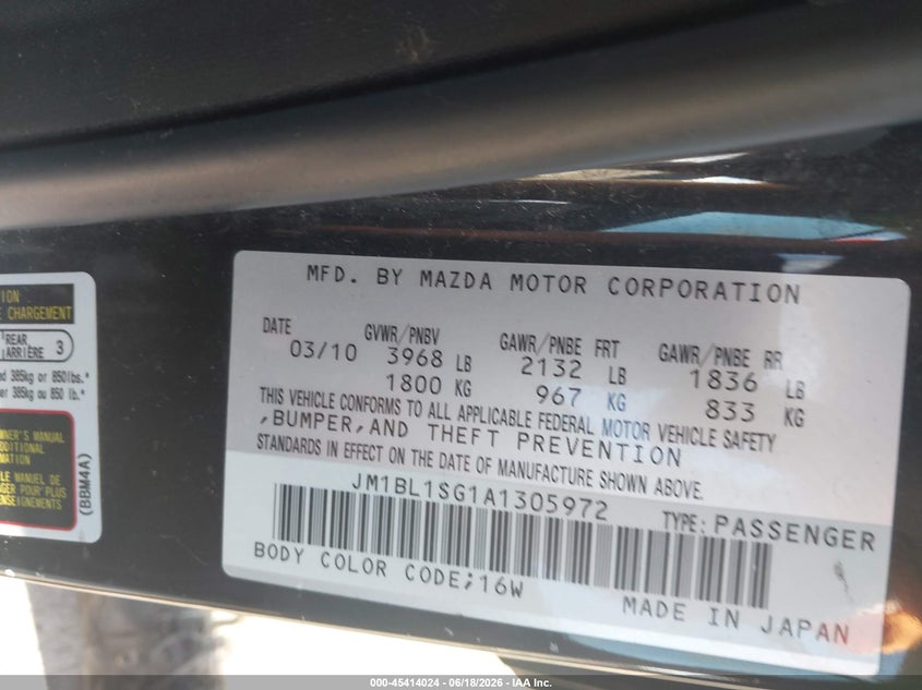 2010 Mazda 3 VIN JM1BL1SG1A1305972 IAAI salvage auction — REAR END, Clear (Indiana), sold $350 on 2026-07-17 (photo 9)