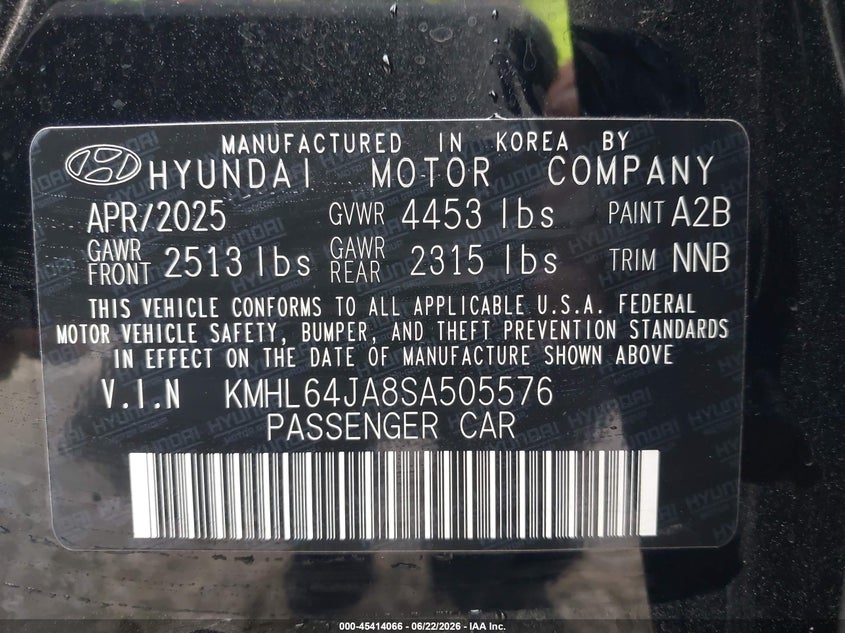 2025 Hyundai Sonata VIN KMHL64JA8SA505576 IAAI salvage auction — RIGHT REAR, Salvage Title, sold $7,100 on 2026-07-29 (photo 9)