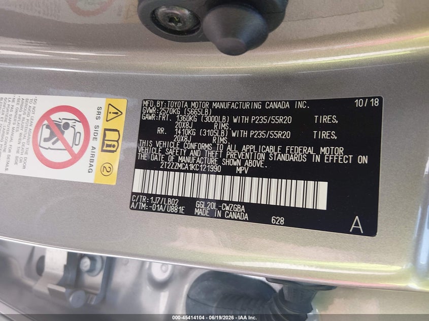 2019 Lexus Rx VIN 2T2ZZMCA1KC121990 IAAI salvage auction — FRONT END, Salvage (Texas), sold $11,750 on 2026-08-01 (photo 9)