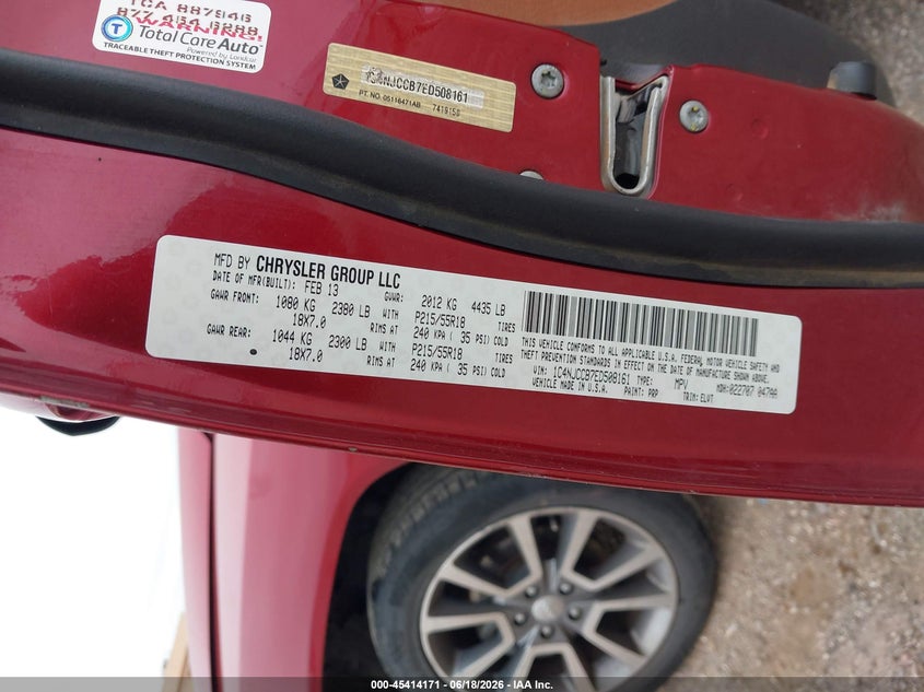 2014 Jeep Compass VIN 1C4NJCCB7ED508161 IAAI salvage auction — RIGHT FRONT, Original (Texas), sold $975 on 2026-08-24 (photo 9)