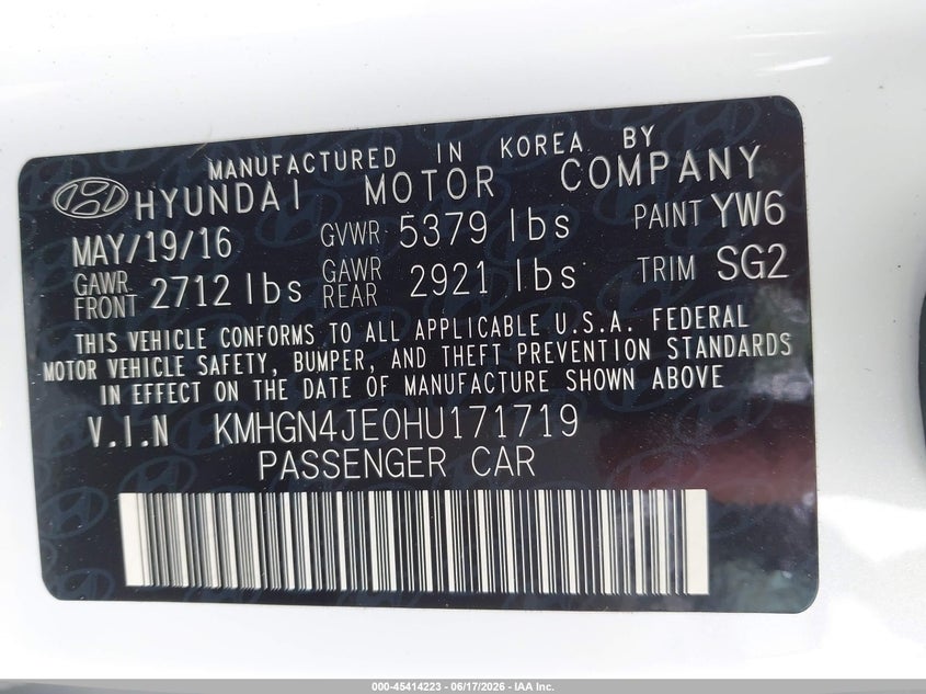 2017 Genesis G80 VIN KMHGN4JE0HU171719 IAAI salvage auction — FRONT END, Salvage Title, sold $2,200 on 2026-07-30 (photo 9)