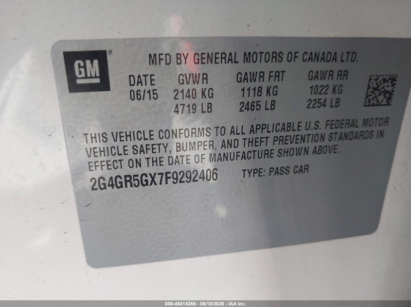 2015 Buick Regal VIN 2G4GR5GX7F9292406 IAAI salvage auction — FRONT END, Salvage (Arizona), sold $1,150 on 2026-09-01 (photo 9)
