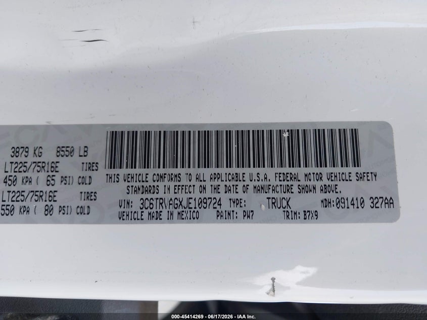 2018 Ram Promaster city VIN 3C6TRVAGXJE109724 IAAI salvage auction — LEFT SIDE, Salvage (California), sold $4,400 on 2026-07-18 (photo 9)