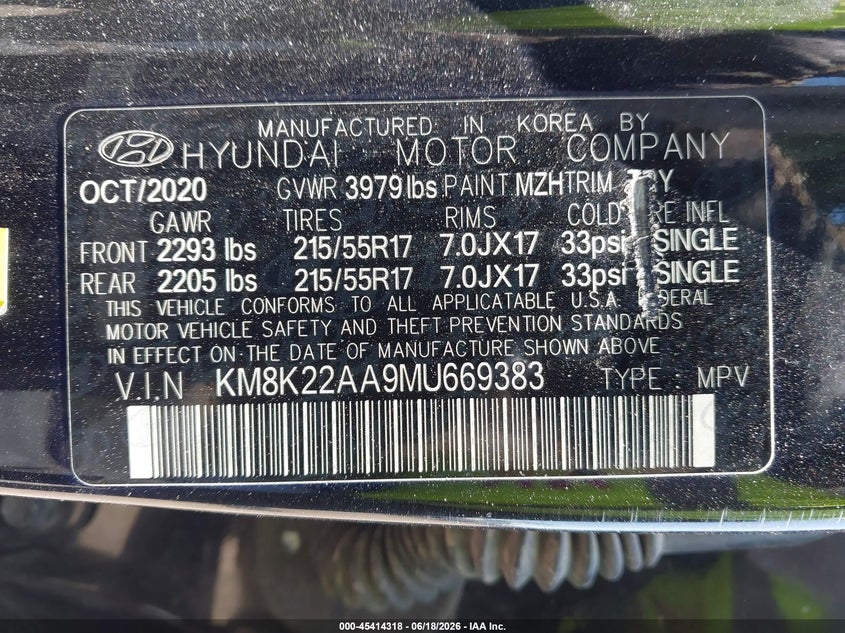 2021 Hyundai Kona VIN KM8K22AA9MU669383 IAAI salvage auction — LEFT SIDE, Salvage Title, sold $2,500 on 2026-07-28 (photo 9)