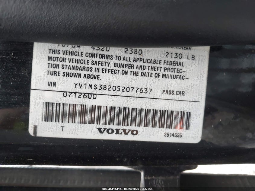 2005 Volvo S40 VIN YV1MS382052077637 IAAI salvage auction — LEFT FRONT, Salvage (Ohio), sold $225 on 2026-07-06 (photo 9)